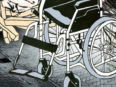 The Writer / The World (Detail 4) colorful french fries illustration line photograph wheelchair