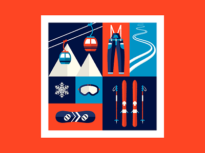 Ski season is just around the corner. 1st shot blue design first post first shot flat geometic grid illustration red ski snow snowboard vector white winter