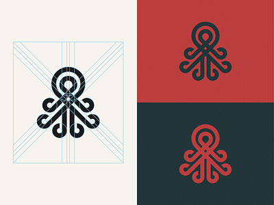 Octopus animal app icon blue branding geometry logo logo grids logogram logomark logotype minimalist logo octopus red