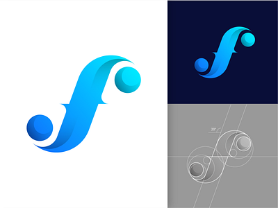 F Letter + Infinite Universe Symbol ∞ blue brand branding geometric gradient grid infinite letter lettermark logo logomark logotype shape universe vector