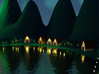 The lake village 3d lake lowpoly village