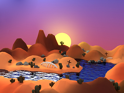 Low Poly Desert 3d blender desert design illustraton lowpoly model modeling photoshop