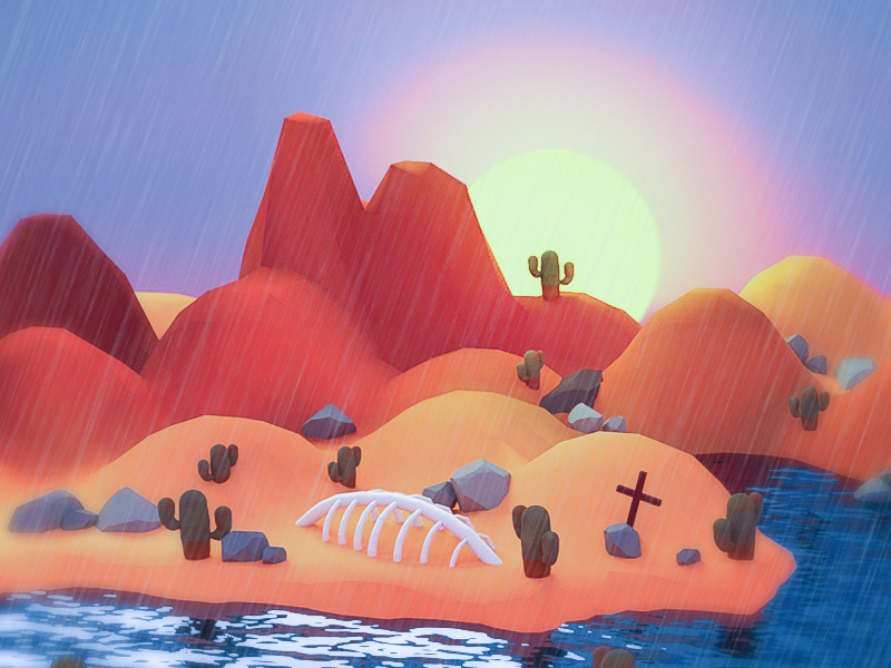 The arrival of monsoons 3d arrival desert illustration lowpoly models landscape monsoon