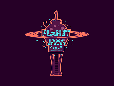 Planet Java Diner brand diner java logo needle planet purple restaurant seattle space vector