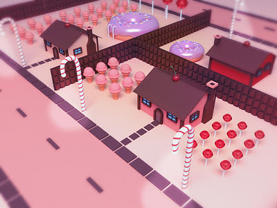 ~Candy City~ 3d blender candy chocolate city donut icecream illustration lollipop lowpoly modeling render