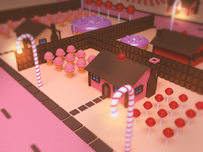 ~Candy City #2~ 3d blender candy chocolate city donut icecream illustration lollipop lowpoly modeling render