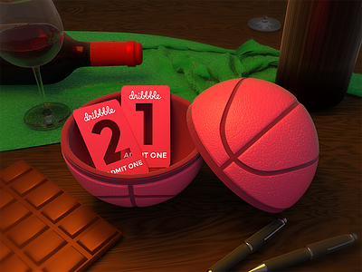 new dribbblers 3d 3d design 3d model basketball dribbble game invitation invitations invite invites modeling render