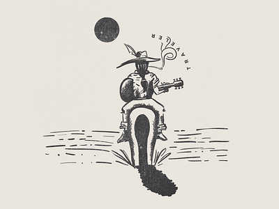traveler black cowboy desert ex libris guitar horse illustration traveler vector