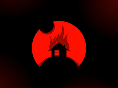 house on fire badge black brand fire flame house logo logotype mark red shape