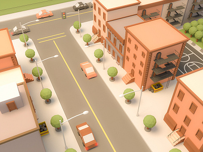 The Neighborhood 3d building city house illustration isometric low neighborhood poly street suburb town