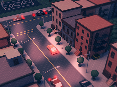 The Neighborhood 3d building city house illustration isometric low neighborhood poly street suburb town