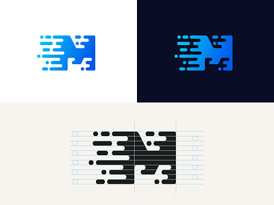 M Letter blue brand geometric gradient grid letter logo logotype m minimalist motion shape