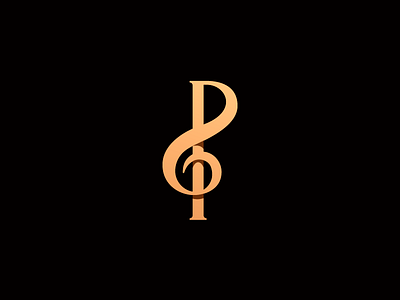 P Letter + Treble clef black brand clef gold letter lettermark logo logotype music shape typography vector