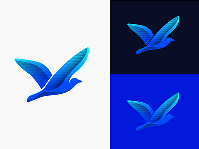 Seagull animal bird blue brand fly gradient logo logotype mark seagull trade travel