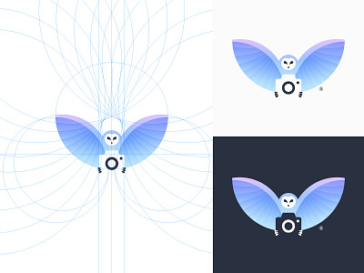 Owl + Camera with grids animal bird blue camera gradient grid logo logo grids logotype negative space owl video