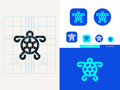 Turtle animal app branding app design app icon design blue branding and identity geometric logos logo logotype mark symbol minimalist logo teal