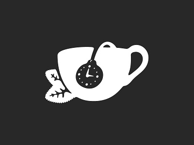 Tea Time black branding clock cup leaves logo logotype loose leaf tea tea tea bag tea store time