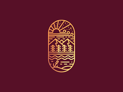 Golden Badges badge badge logo brand gold landscape logo design logotype luxury mountain ocean plum shape sky sun