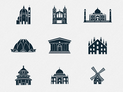 Monuments Vector Icons appicons creativity graphicdesigners illustration infographicicons mobileappicons photoshop userinetrface vectorart webicons