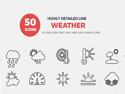 Line Icons Weather Set art barometer clouds icons illustration line outline seasons slim sun vector weather