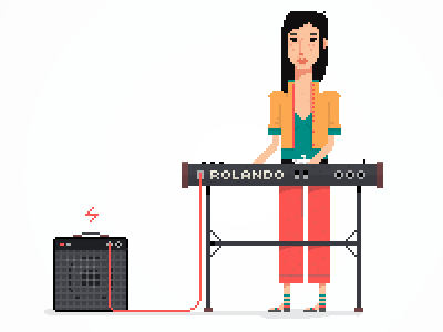 Pixel Lady-keyboarder keyboard pixel art rockstar