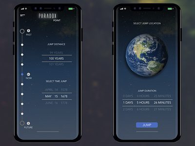 Time Travel App app dark earth landing page paradox time travel ui ux