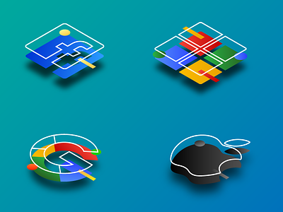 Isometric Icons of Famous Brands apple blue facebook google gradient icon icons isometric microsoft photos