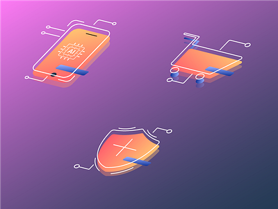 Isometric Icons artificial intelligence blue gradient icon icons isometric mobile oem orange photos security shopping