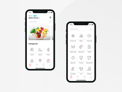 Bringova - Food Delivery Homepage apple branding categories delivery design duotone ecommerce food grocery home icons ios iphone 11 iphone 11 pro mobile app soft ui user experience ux white