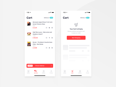 Bringova - Cart add to cart cart cart empty checkout clean concept delivery design empty page food app ios iphone x mobile app price product card shopping app skeleton ui user experience ux