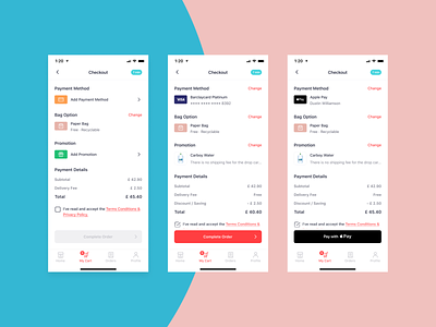Bringova - Checkout apple apple pay bag option checkout design ecommerce food app food delivery grocery ios iphone 11 iphone x mobile app native app payment method terms and conditions total price ui user experience ux