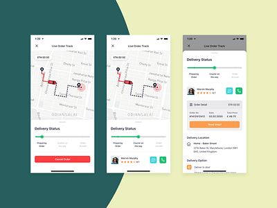 Bringova - Live Order Tracking courier delivery app delivery status design driver food app grocery ios iphone x live map mobile app order order detail order tracking status track ui user experience ux