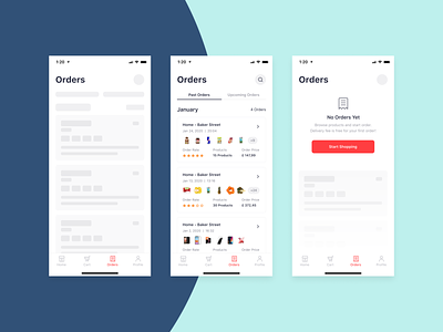 Bringova - Orders design ecommerce food delivery grocery ios iphone 11 iphone x mobile app order card order detail order history order status orders past orders shopping skeleton ui upcoming user experience ux