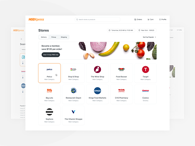 HODXpress Grocery & Delivery card component delivery design e-commerce grocery home listing market marketplace new york pickup shipping stores ui user experience ux web