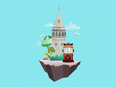 Istanbul 2d blue daily flat design grain illustration island istanbul noise sun tram line turkey