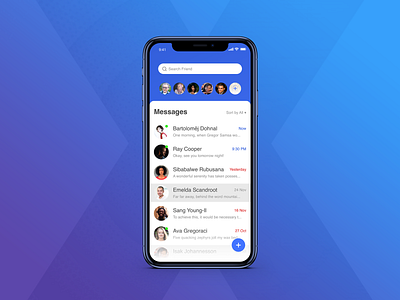 iPhone X - Message App blue chat chat app concept design contact app daily ui design dribbble friends gradient iphone x message message app mobile app mobile design send a message sketch ui ui design ux