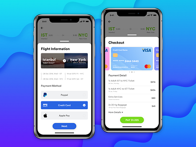 Flight Ticket Booking App - Checkout application booking booking app bottom sheet checkout credit card design flight flight booking fly iphone x material design pay payment payment method reservation sky ticket ui ux