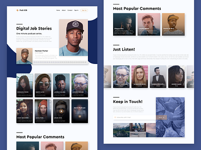 Digital Job Stories - Podcast Landing Page blue card design clean concept design header home homepage interface landing design landing page minimal podcast product design trend ui ux web concept web design yellow