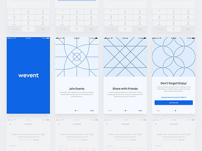 Wevent Onboarding design event event app flowchart ios app login mobile app mobile app design mobile onboarding onboarding onboarding flow onboarding screen pages sign in sign up ui user experience user interface ux wireframe
