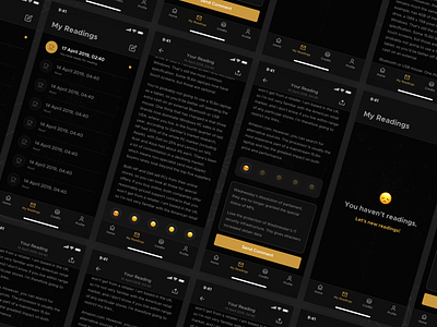 Faladdin - My Readings [ Fortune Teller Mobile App Concept ] black app concept dark app design faladdin fortune fortune teller gold inbox interface ios iphone x magician message app messages mobile app tarot cards ui user experience ux