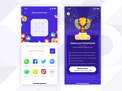 Recommend & In App Purchase Screens [ Fortune App ] apple copy link design fortune teller gamification iap in app purchase iphone 11 pro iphone x mobile mobile app purchase recommend recommendation share social ui update user experience ux