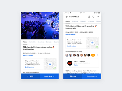 Wevent - Event Page book booking buy ticket component design event event detail event planner flow ios 13 iphone x meeting meetup mobile app schedule tedx ui user experience ux