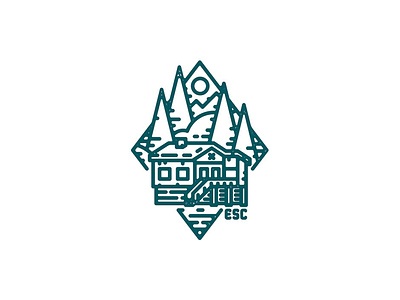 Escape brand cabin cottage design escape forest graphic design hut logo logo design mountains trees