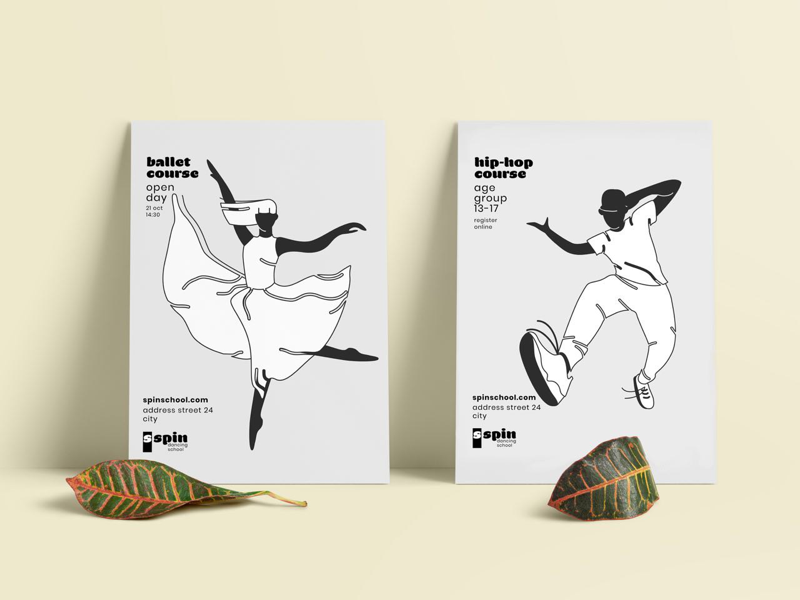 Dance school posters print branding logo brand identity dance school posters outline illustration dance
