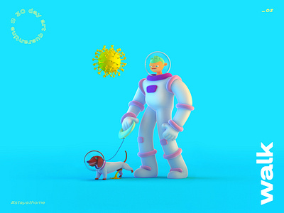 Walking 3d 3d character character cinema 4d clean dog illustration minimal quarantine space spaceman ui illustration