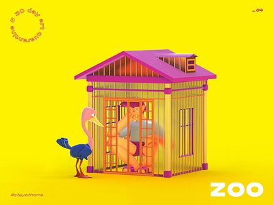 zoo. quarantine series 3d 3d character cage character cinema 4d color covid illustration minimal ostrich quarantine simple ui illustration zoo