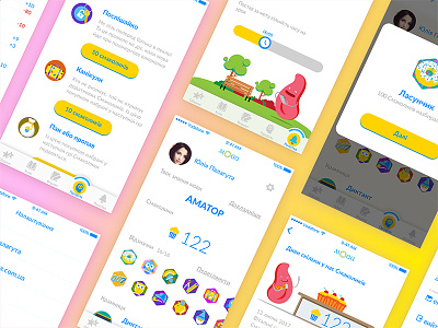 Mova Mobile App app badges cartoon design educational language mobile screen settings tongue ui ux