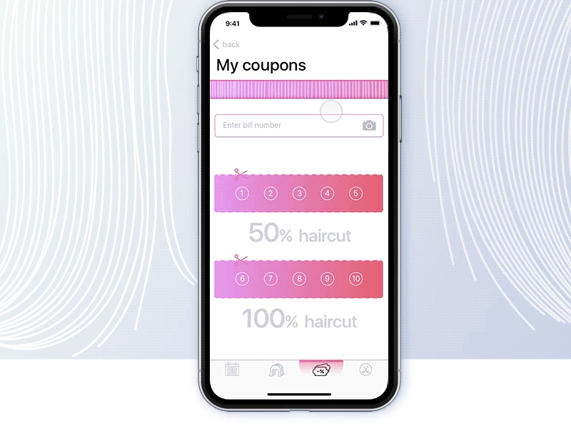 coupons screen for Cutme App
