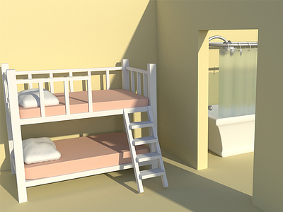 Bunk Bed 3d apartment bed bunk bed room shower shower tub