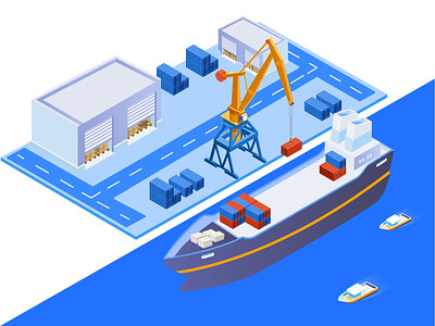 Isometric | Shipping Service cargo character exporting illustration industry isometric logistic nautical port sea services shipping shipping container shipping management shipping services technology transport transportation unloading vector